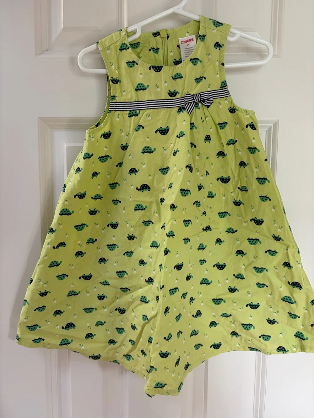 Gymboree Lime Green Turtle Print Sleeveless Dress with Striped Bow 3T